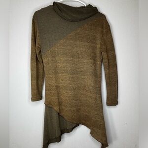 Asymmetrical Two-Tone Knit Tunic - Olive & Camel